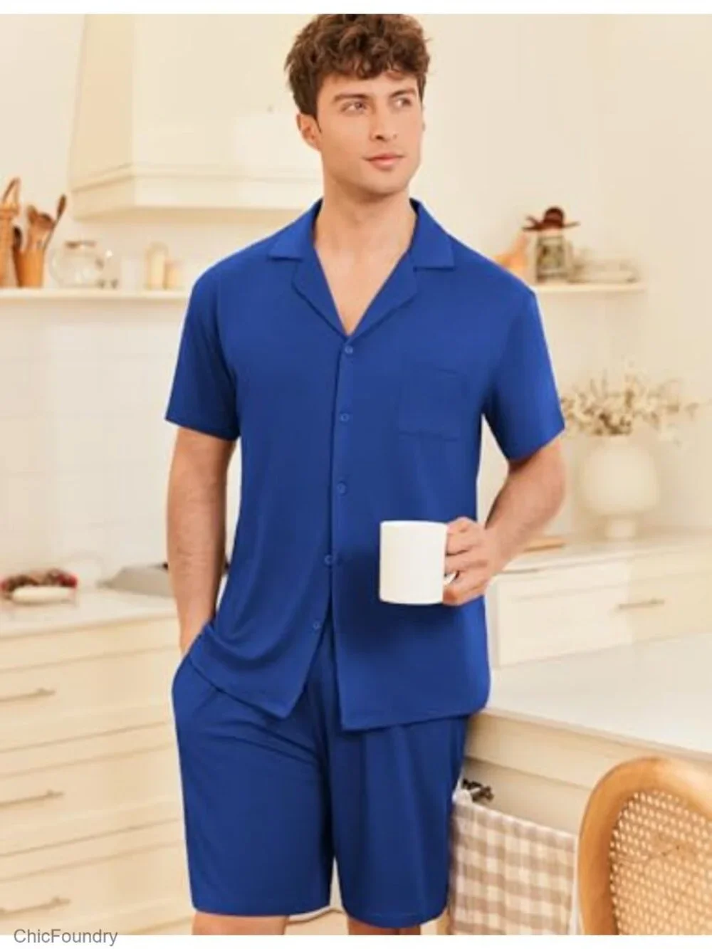 Men's Short Sleeve Pajama Set with Pockets